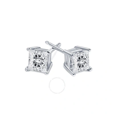 Diamondmuse Diamond Muse 0.50 Cttw 14kt White Gold Princess Cut Diamond Stud Earrings For Women In Gray