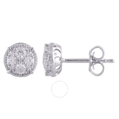 Diamondmuse Diamond Muse 0.50 Cttw 14kt White Gold Round Cut Diamond Cluster Stud Earrings For Women In Metallic