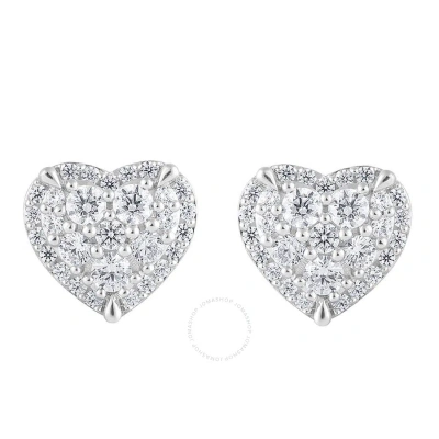 Diamondmuse Diamond Muse 0.50 Cttw 14kt White Gold Round Cut Diamond Heart Stud Earrings For Women In Metallic