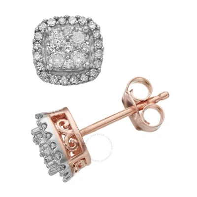 Diamondmuse Diamond Muse 0.50 Cttw Rose Gold Over Sterling Silver Diamond Square Shape Halo Stud Earrings In Pink