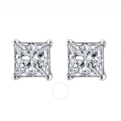 Diamondmuse Diamond Muse 0.65 Cttw 14kt White Gold Princess Cut Round Diamond Stud Earrings For Women In Metallic