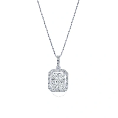 Diamondmuse Diamond Muse 0.90 Cttw 14kt White Gold Diamond Cluster Pendant Necklace For Women In Metallic