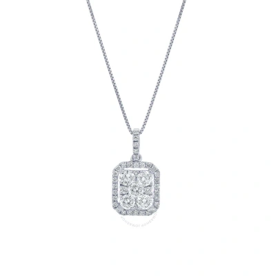 Diamondmuse Diamond Muse 0.90 Cttw 14kt White Gold Diamond Cluster Pendant Necklace For Women