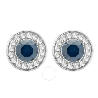 Diamondmuse Diamond Muse 1.00 Cttw 10kt White Gold Round Diamond Stud Earrings For Women In Blue