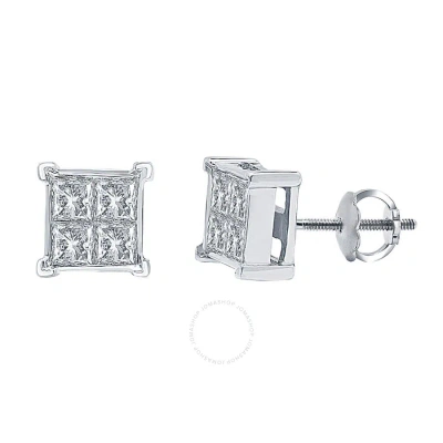 Diamondmuse Diamond Muse 1.00 Cttw 14kt White Gold Princess Cut Diamond Stud Earrings For Women In Metallic