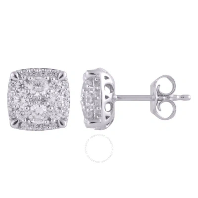 Diamondmuse Diamond Muse 1.00 Cttw 14kt White Gold Round Cut Diamond Cluster Stud Earrings For Women In Metallic