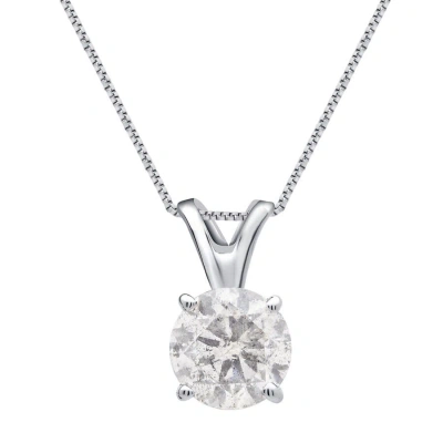 Diamondmuse Diamond Muse 1.00 Cttw 14kt White Gold Round Diamond Solitaire Pendant Necklace For Women In Metallic