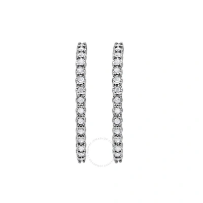 Diamondmuse Diamond Muse 1.00 Cttw White Gold Over Sterling Silver Inside Out Diamond Hoop Earrings For Women In Metallic