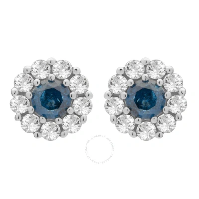 Diamondmuse Diamond Muse 1.50 Cttw 14kt White Gold Round Diamond Stud Earrings For Women In Blue