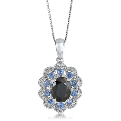 Diamondmuse Diamond Muse 14kt White Gold Sapphire Diamond Accent Pendant Necklace For Women In Blue