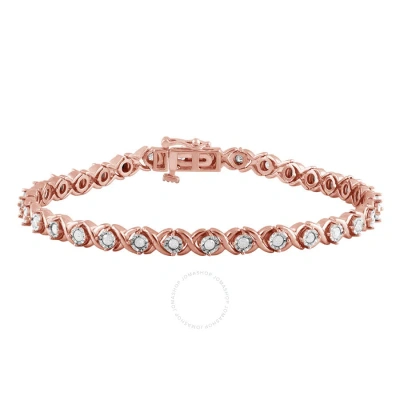 Diamondmuse Diamond Muse Classy 1.00 Carat Real Diamond Xo Bracelet Prong Set Rose Gold Rhodium Plated Over Ster In Pink