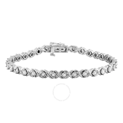 Diamondmuse Diamond Muse Classy 1.00 Carat Real Diamond Xo Bracelet Prong Set White Gold Rhodium Plated Over Ste In Metallic