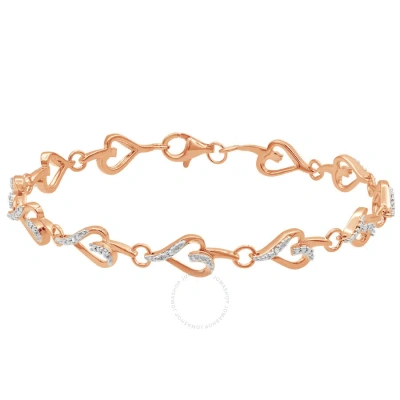 Diamondmuse Diamond Muse Rose Flash Plated Sterling Silver Prong Set Diamond Accent Abstract Heart Link Bracelet In Gold