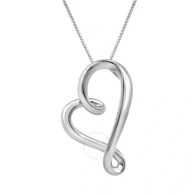 Diamondmuse Diamond Muse Sterling Silver Tilted Heart Necklace For Women In Metallic