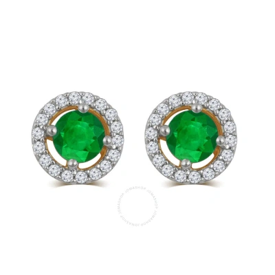 Diamondmuse Emerald And White Sapphire Birthstone Earring In Sterling Silver In Metallic