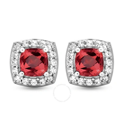 Diamondmuse Garnet And Created White Sapphire Sterling Silver Earrings In Neutral