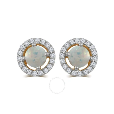 Diamondmuse Opal And White Sapphire Birthstone Earring In Sterling Silver