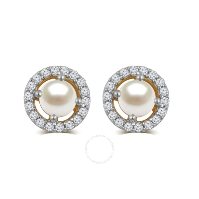 Diamondmuse Pearl And White Sapphire Birthstone Women's Earring In Sterling Silver