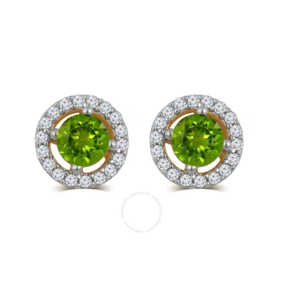 Diamondmuse Peridot And White Sapphire Birthstone Earring In Sterling Silver In Green