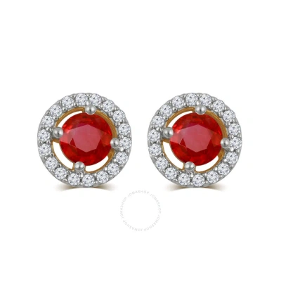 Diamondmuse Ruby And White Sapphire Birthstone Earring In Sterling Silver In Red
