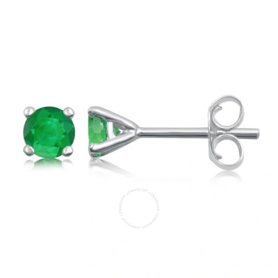 Diamondmuse Simulated Round Cut Emerald Women's Four Prong Stud Earrings In Sterling Silver In Green