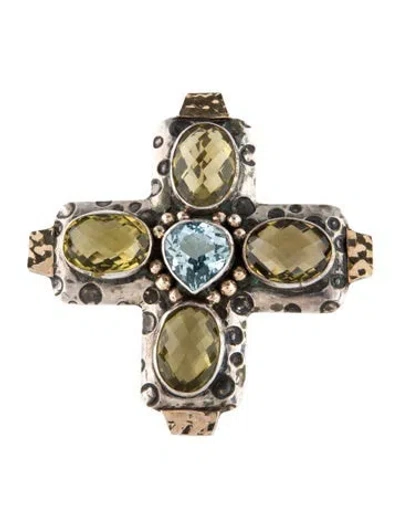 Pre-owned Dian Malouf Citrine & Topaz Cross Pendant Brooch In Multi