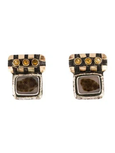 Pre-owned Dian Malouf Quartz Clip On Earrings In Multi