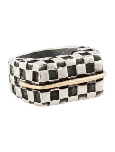Pre-owned Dian Malouf Two-tone Checkerboard Cocktail Ring In Multicolor
