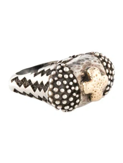 Pre-owned Dian Malouf Two-tone Hammered Cross Ring In Multi