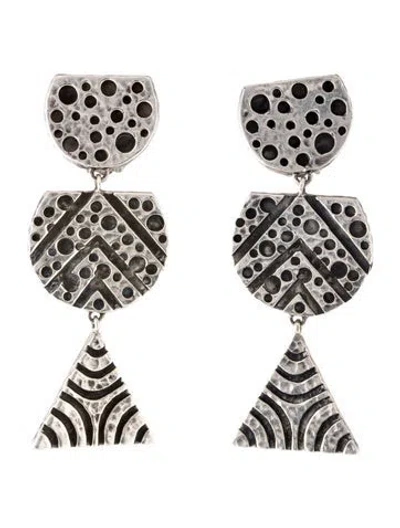 Pre-owned Dian Malouf Vintage Geometric Drop Clip-on Earrings In Multi