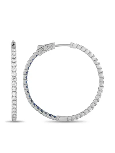 Pre-owned Diana 14k White Gold Diamond And Sapphire Hoop Earrings