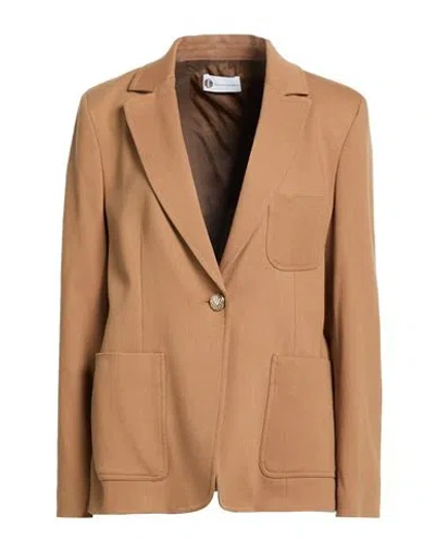 Diana Gallesi Woman Blazer Camel Size 14 Cotton, Viscose, Elastane In Brown