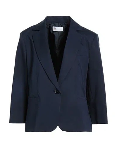 Diana Gallesi Woman Blazer Navy Size 16 Cotton, Polyester, Elastane In Blue