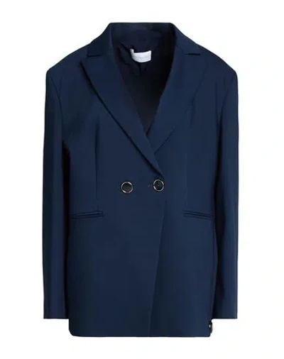 Diana Gallesi Woman Blazer Navy Size 16 Cotton, Polyester, Elastane In Blue