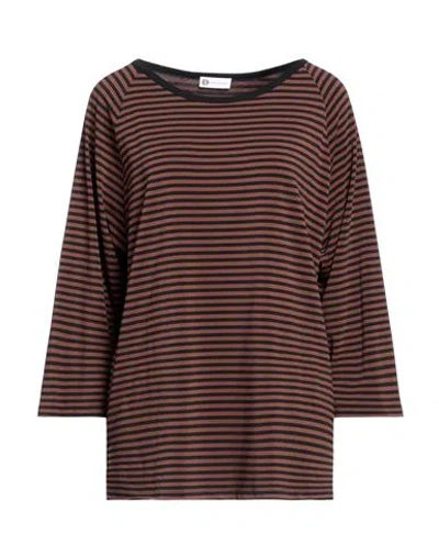 Diana Gallesi Woman T-shirt Dark Brown Size 8 Polyester, Viscose, Elastane