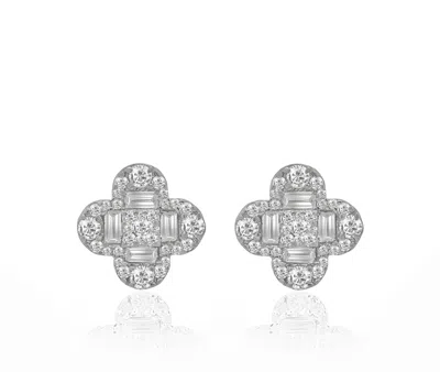 Diana M. Fine Jewelry 14k 1.30 Ct. Tw. Diamond Flower Earrings In Silver