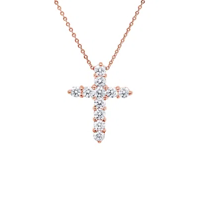 Diana M. 14 Kt Rose Gold Diamond Cross Pendant Adorned With 0.70 Cts Tw Of Brilliant Cut Round Diamonds In Silver