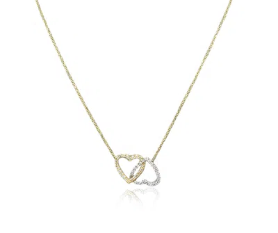 Diana M. 14 Kt Two Tone Gold Diamond Pendant With Two Interlocking Hearts Design Adorned With 0.35 Cts Tw Dia In Silver