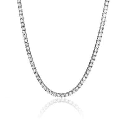 Diana M. 14 Kt White Gold, 16" 4 Prong Diamond Tennis Necklace Featuring 5.00 Cts Tw Round Diamonds In Silver
