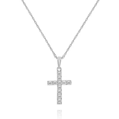 Diana M. 14 Kt White Gold Diamond Pendant With Cross-shaped Design Adorned With 0.15 Cts Tw Diamonds In Silver