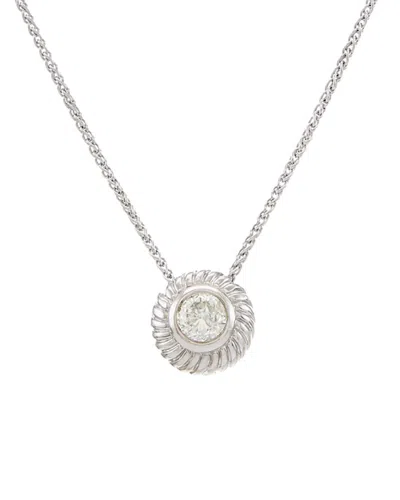 Diana M. 14 Kt White Gold Diamond Pendant With Waved Design Surrounding Center 0.70 Cts Tw Round Diamond In Silver