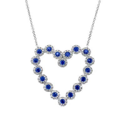 Diana M. 14 Kt White Gold Diamond Sapphire And Diamond Heart Shaped Pendant In Blue