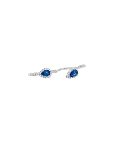 Diana M. 14 Kt White Gold Sapphire And Diamond Two Finger Ring Features 1.02 Cts Of Sapphires And 0.48 Cts Of In Blue