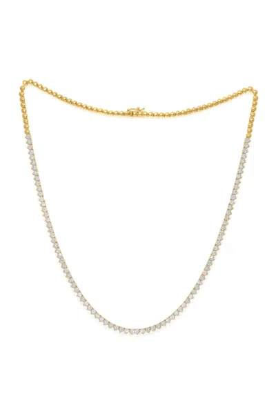 Diana M. 14 Kt Yellow Gold, 17" 3 Prong Diamond Half-way Tennis Necklace Featuring 3.50 Cts Tw Round Diamonds In Silver