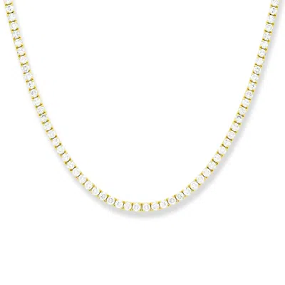 Diana M. 14 Kt Yellow Gold, 17" 4 Prong Diamond Tennis Necklace Featuring 9.00 Cts Tw Round Diamonds In Silver
