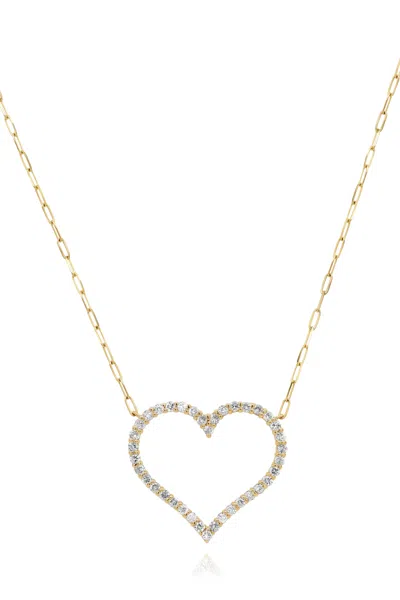Diana M. 14 Kt Yellow Gold Diamond Pendant With Open-heart Design Adorned With 1.07 Cts Tw Round Diamonds In Silver