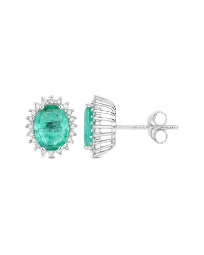 Diana M. 14k 2.66 Ct. Tw. Diamond & Zambian Emerald Earrings In Metallic