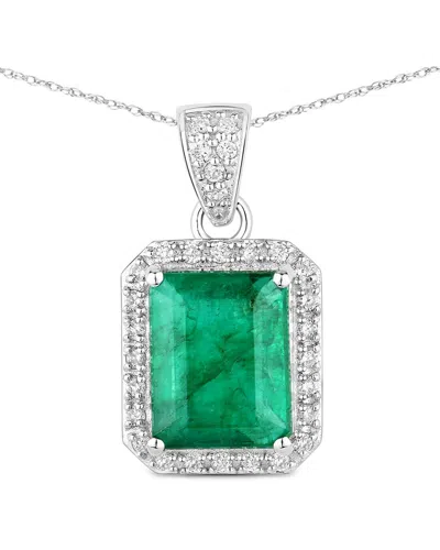Diana M. 14k 3.16 Ct. Tw. Diamond & Zambian Emerald Pendant In Metallic