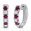 Diana M. 14k Wg 1.24gr Huggie Earrings 6 Round Diamonds 0.14ct And 8 Rubbies 0.24 In Red