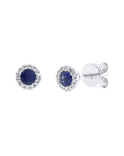 Diana M. 14k White Gold Halo 0.28ct Blue Sapphire Stud Earrings